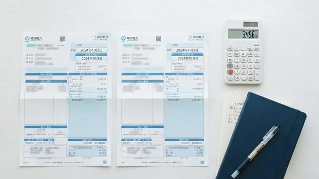 電気とガスの請求内訳を並べて確認する様子